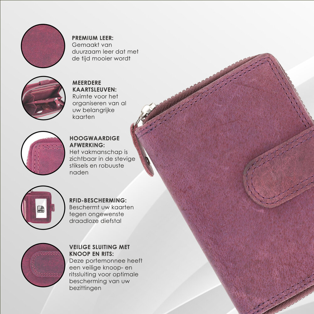4 East Portemonnee Heren & Dames - Paars Portemonnee met Rits - RFID Anti-Skim - Leren Portemonnee met 7 Kaarthouder, Munt- & Briefgeldvak - Perfect Kerstcadeau - 13.5x10cm 4 East Portemonnee Heren & Dames - Paars Portemonnee met Rits - RFID Anti-Skim - Leren Portemonnee met 7 Kaarthouder, Munt- & Briefgeldvak - Perfect Kerstcadeau - 13.5x10cm