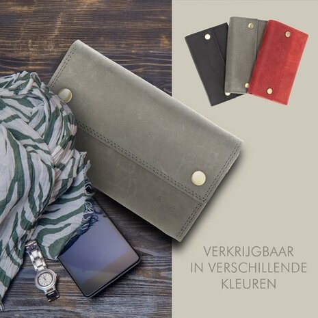 4 East Leren Horeca Portemonnee - Horeca Portefeuille - Heren & Dames - RFID - 14 Pasjeshouder & Muntvak - Grijs