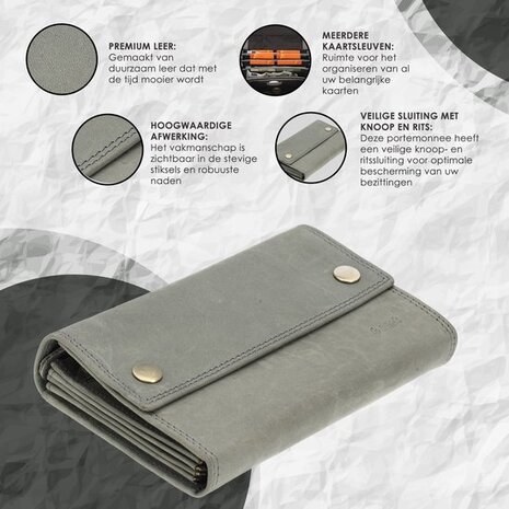 4 East Leather Catering Wallet - Horeca Catering Wallet - Men & Women - RFID - 14 Card Holder & Coin Pocket - Gray