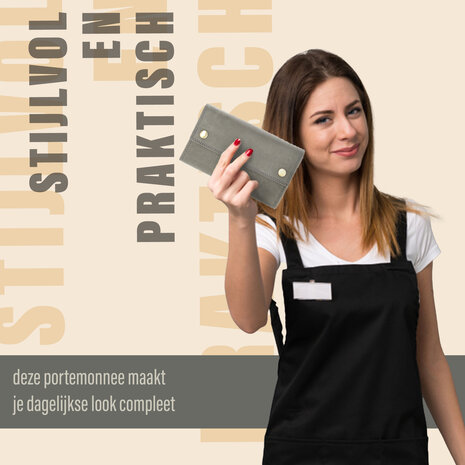 4 East Leather Catering Wallet - Horeca Catering Wallet - Men & Women - RFID - 14 Card Holder & Coin Pocket - Gray