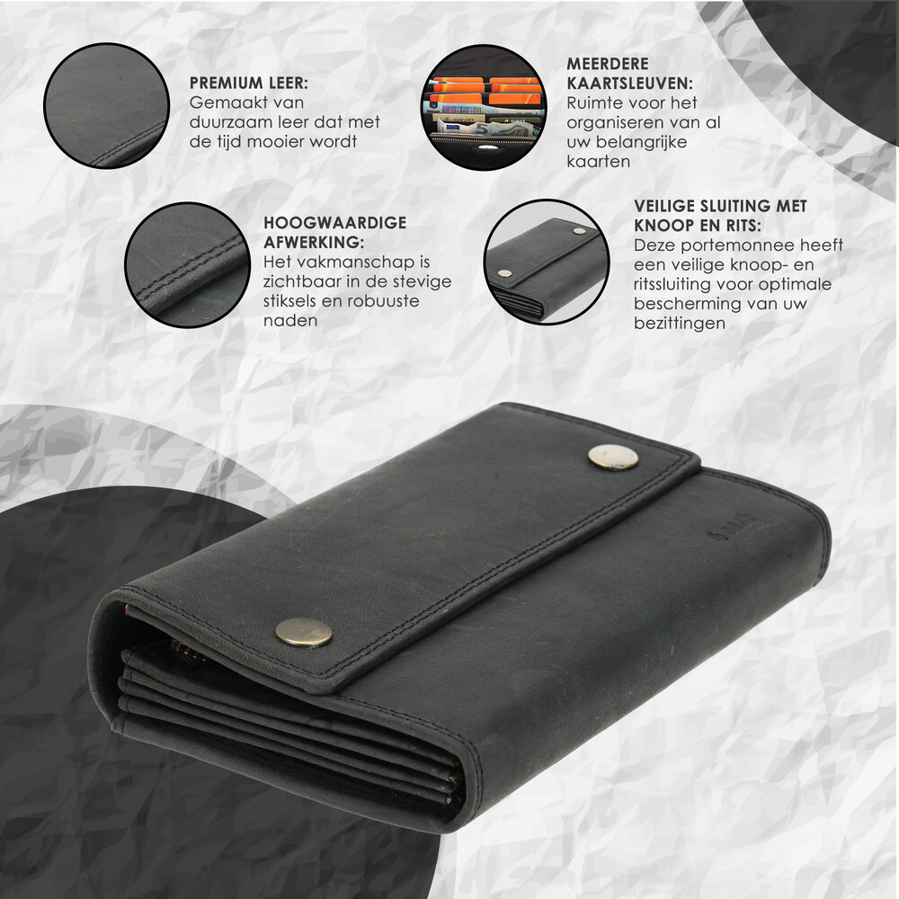 4 East Horeca Portemonnee - Compacte Horeca Portefeuille voor Heren & Dames - Kelnersbeurs met RFID Bescherming -Buffelleer Zwart - 14 Kaartsleuven, 4 Briefgeldvakken- Muntvak met Rits 4 East Horeca Portemonnee - Compacte Horeca Portefeuille voor Heren & Dames - Kelnersbeurs met RFID Bescherming -Buffelleer Zwart - 14 Kaartsleuven, 4 Briefgeldvakken- Muntvak met Rits
