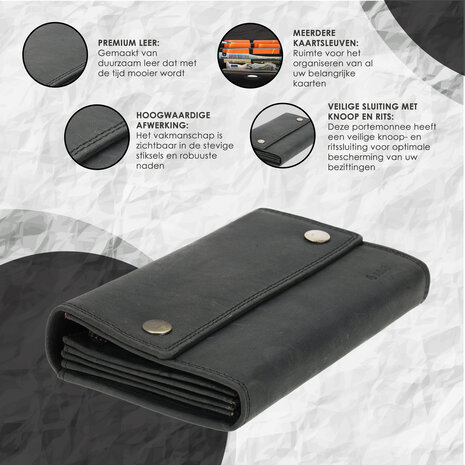 4 East Horeca Portemonnee - Compacte Horeca Portefeuille voor Heren & Dames - Kelnersbeurs met RFID Bescherming -Buffelleer Zwart - 14 Kaartsleuven, 4 Briefgeldvakken- Muntvak met Rits 4 East Horeca Portemonnee - Compacte Horeca Portefeuille voor Heren & Dames - Kelnersbeurs met RFID Bescherming -Buffelleer Zwart - 14 Kaartsleuven, 4 Briefgeldvakken- Muntvak met Rits