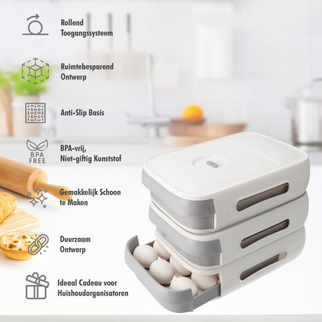 Discountershop Lidded Egg Container for Fridge - 18 Eggs - Space Saving Refrigerator Egg Roller with Freshness Indicator - Grey Discountershop Lidded Egg Container for Fridge - 18 Eggs - Space Saving Refrigerator Egg Roller with Freshness Indicator - Grey
