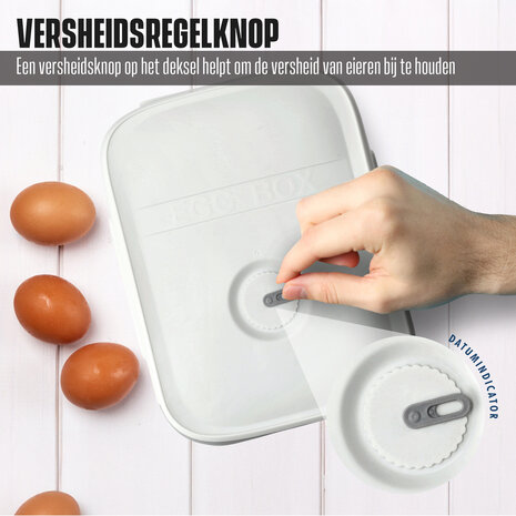 Discountershop Lidded Egg Container for Fridge - 18 Eggs - Space Saving Refrigerator Egg Roller with Freshness Indicator - Grey Discountershop Lidded Egg Container for Fridge - 18 Eggs - Space Saving Refrigerator Egg Roller with Freshness Indicator - Grey