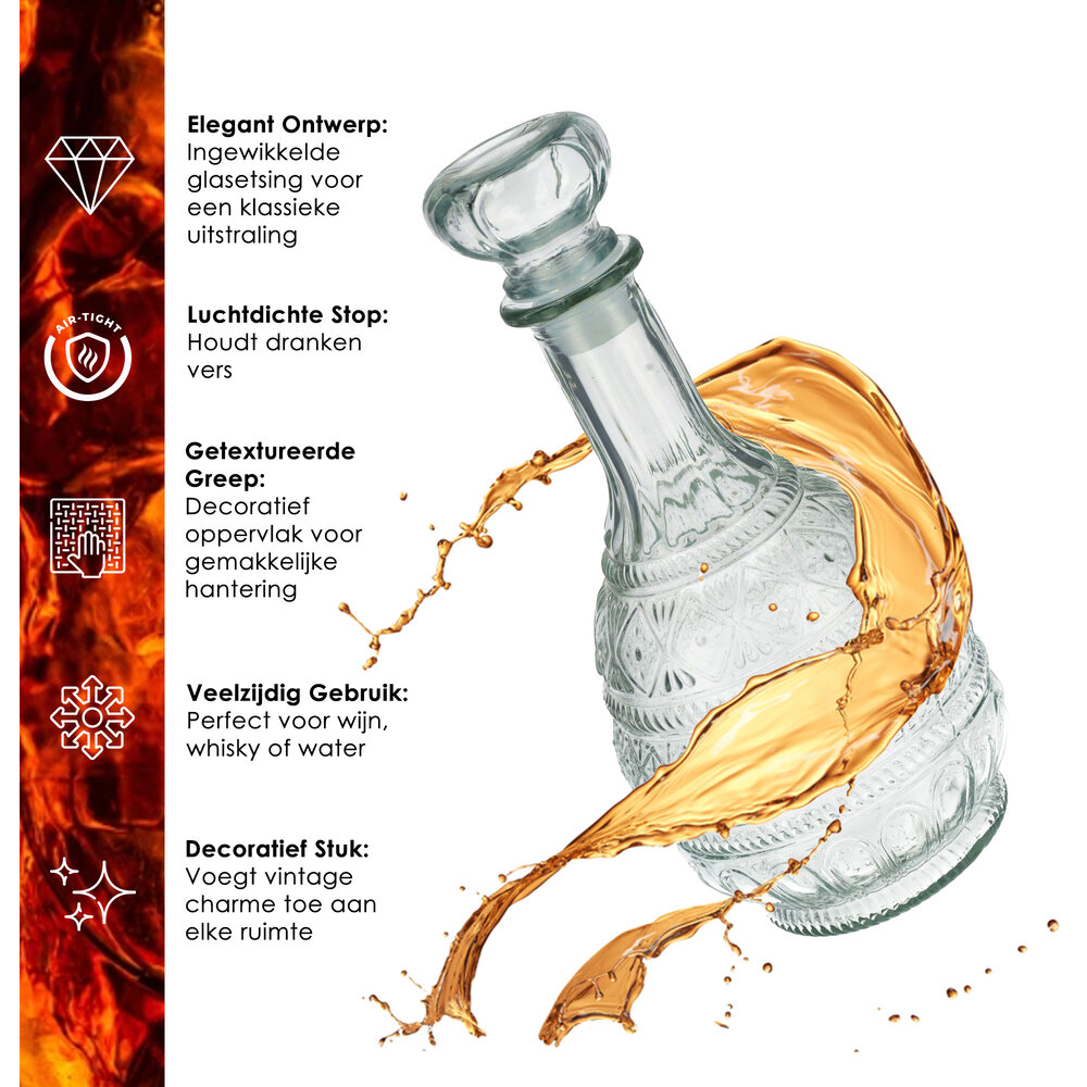 Discountershop Whiskey karaf 1 Liter - kristallen karaffen kopen voor whiskey, water, wijn, bourbon, likeur - limonade luxe karaf geschenken - feestelijk