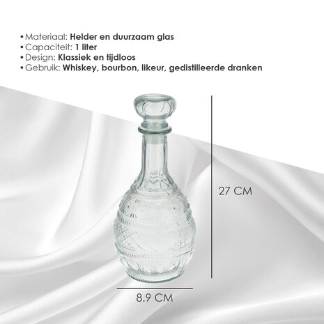 Discountershop Whiskey karaf 1 Liter - Wijnkaraffen Decanteer 1 Liter Elk - Loodvrije Karaf voor Rode Wijn, Whisky, Bourbon & Meer