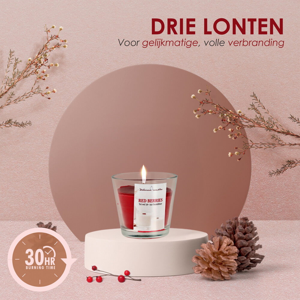 Delaram Geurkaars Berries -  Rood  - 30 uur Branduren - Goedkope Geurkaarsen voor Woonkamer & Slaapkamer Delaram Geurkaars Berries -  Rood  - 30 uur Branduren - Goedkope Geurkaarsen voor Woonkamer & Slaapkamer