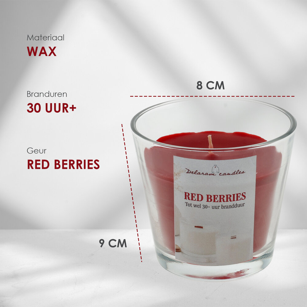 Delaram Geurkaars Berries -  Rood  - 30 uur Branduren - Goedkope Geurkaarsen voor Woonkamer & Slaapkamer Delaram Geurkaars Berries -  Rood  - 30 uur Branduren - Goedkope Geurkaarsen voor Woonkamer & Slaapkamer