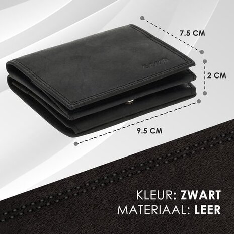 4 East  Leren Portemonnee Heren en Dames - Met Vierkant Muntvak en RFID Bescherming - Zwart - 9,5 x 7,5 cm - 6 Kaartvakken - 2 Biljetvakken 4 East  Leren Portemonnee Heren en Dames - Met Vierkant Muntvak en RFID Bescherming - Zwart - 9,5 x 7,5 cm - 6 Kaartvakken - 2 Biljetvakken