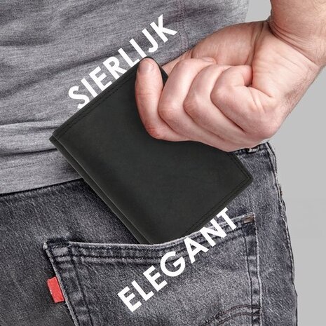 4 East  Leren Portemonnee Heren en Dames - Met Vierkant Muntvak en RFID Bescherming - Zwart - 9,5 x 7,5 cm - 6 Kaartvakken - 2 Biljetvakken 4 East  Leren Portemonnee Heren en Dames - Met Vierkant Muntvak en RFID Bescherming - Zwart - 9,5 x 7,5 cm - 6 Kaartvakken - 2 Biljetvakken