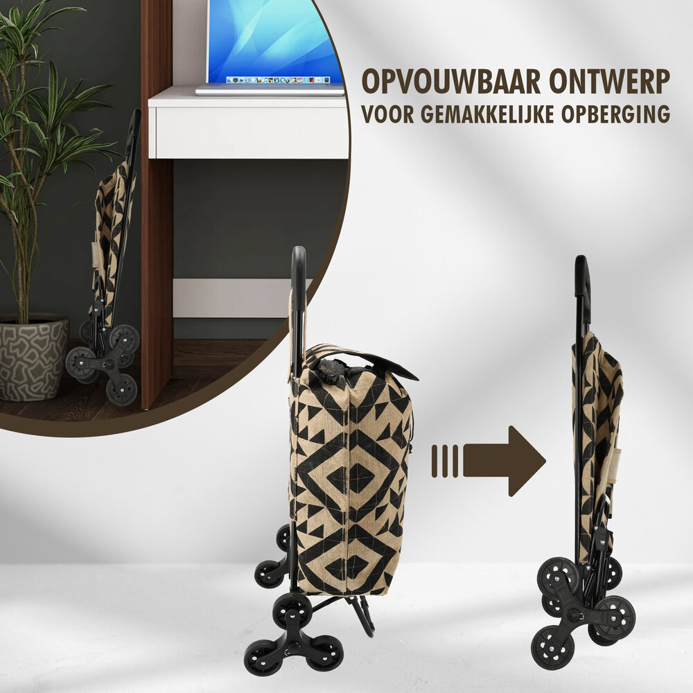 Merkloos Collapsible Shopping Trolley Bag with Wheels - 33L - Shopping Trolley for Home Use - Ideal for Stairs - L92 x B32,5 x H41cm