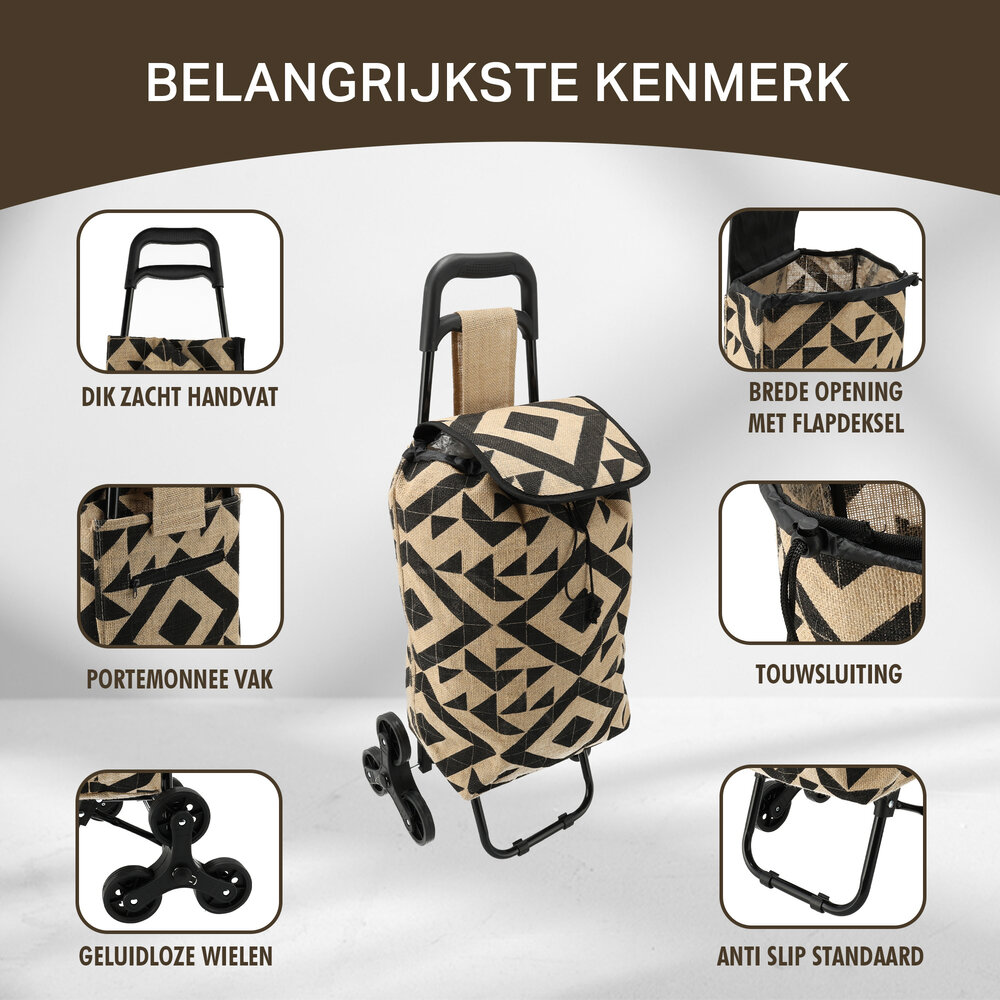 Merkloos Collapsible Shopping Trolley Bag with Wheels - 33L - Shopping Trolley for Home Use - Ideal for Stairs - L92 x B32,5 x H41cm