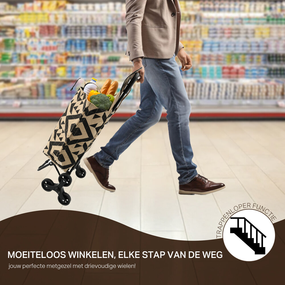 Merkloos Collapsible Shopping Trolley Bag with Wheels - 33L - Shopping Trolley for Home Use - Ideal for Stairs - L92 x B32,5 x H41cm