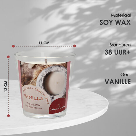Delaram Soja Was Kaars - Geurkaars Vanille - 38 Uur Brandduur - Luxe Kaarsen in Glas