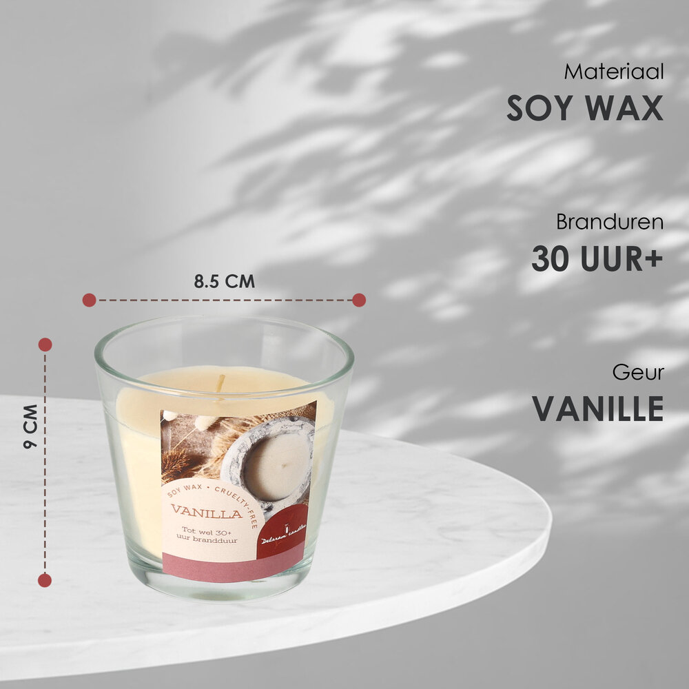 Delaram Soja Was Kaars - Luxe Geurkaarsen in Glas - 30+ uur Brandtijd - Vanille Geurkaars voor Woonkamer & Slaapkamer