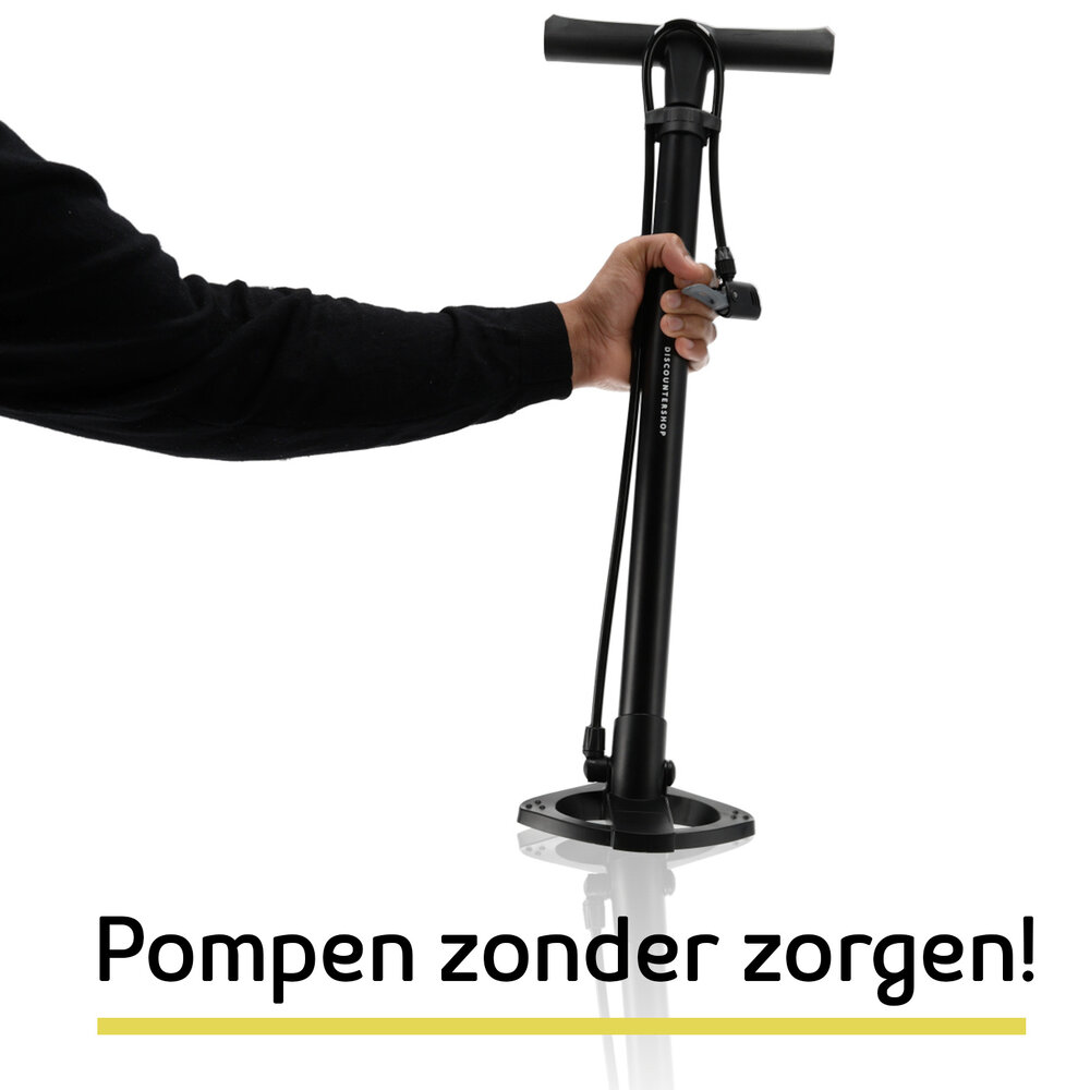 Discountershop Bicycle Floor Pump without Pressure Gauge - Suitable for All Valves - Double Pump Head - Ideal for Road Bike, Ball & Airbed - 12 Bar - Black Discountershop Bicycle Floor Pump without Pressure Gauge - Suitable for All Valves - Double Pump Head - Ideal for Road Bike, Ball & Airbed - 12 Bar - Black