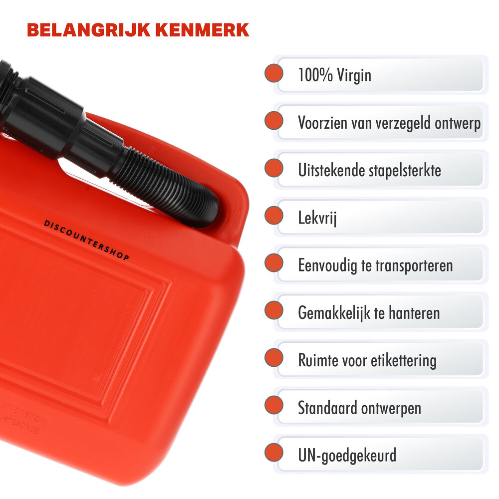 Discountershop Kunststof Brandstof Jerrycan - 5 Liter Rood - Polyethylene - met Schenktuit en Kraan - Voor Benzine, Diesel, Petrol & Meer
