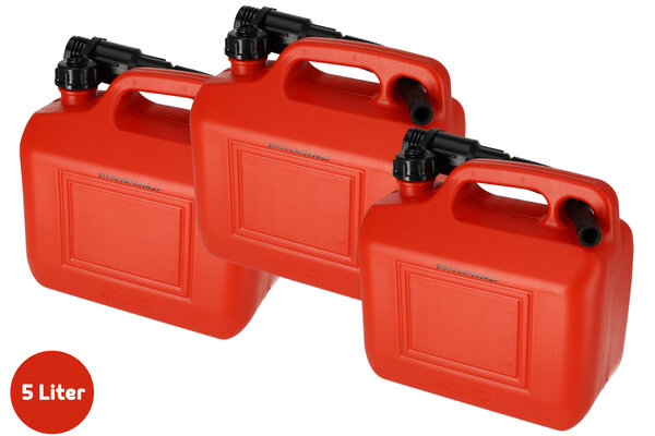 Discountershop 3x Kunststof Brandstof Jerrycan - 5 Liter Rood - Benzinekan met Schenktuit en Kraan - Voor Benzine, Diesel, Petrol & Meer - Heavy Duty