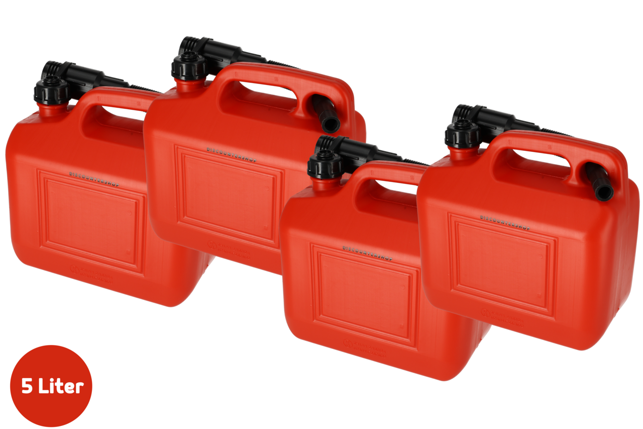 Discountershop 4x Fuel Can for Gasoline, Petrol & More - 5 Liter each - With Pouring Spout & Lockable Lid Discountershop 4x Fuel Can for Gasoline, Petrol & More - 5 Liter each - With Pouring Spout & Lockable Lid