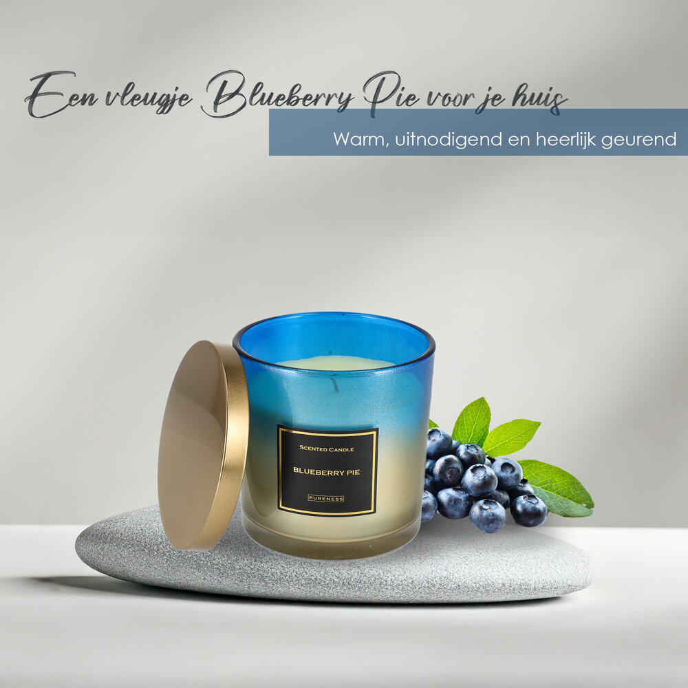Merkloos Geurkaars in Glas Blueberry Pie - Zoete Scented Candle - 45 Uur Brandtijd
