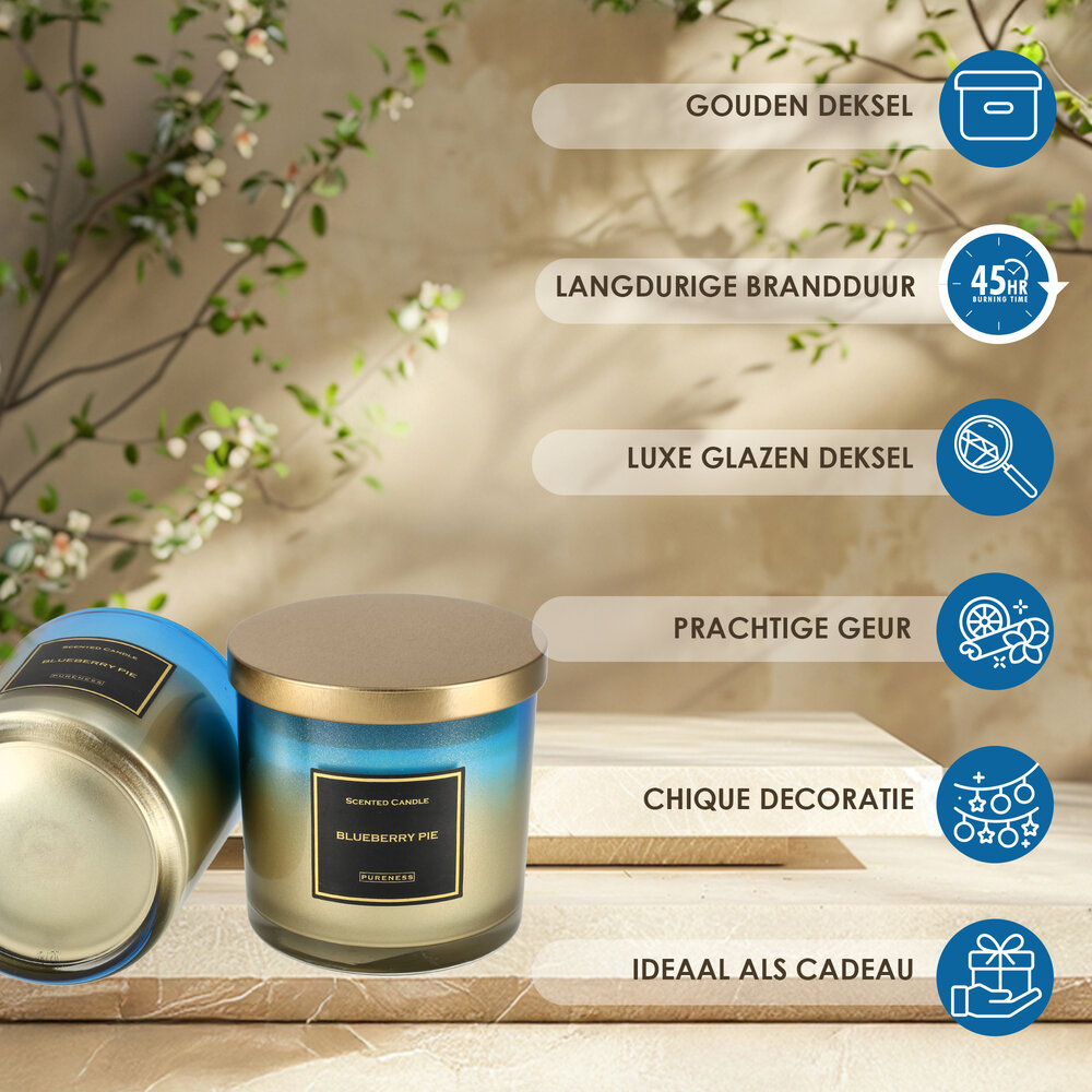 Merkloos Geurkaars in Glas Blueberry Pie - Zoete Scented Candle - 45 Uur Brandtijd