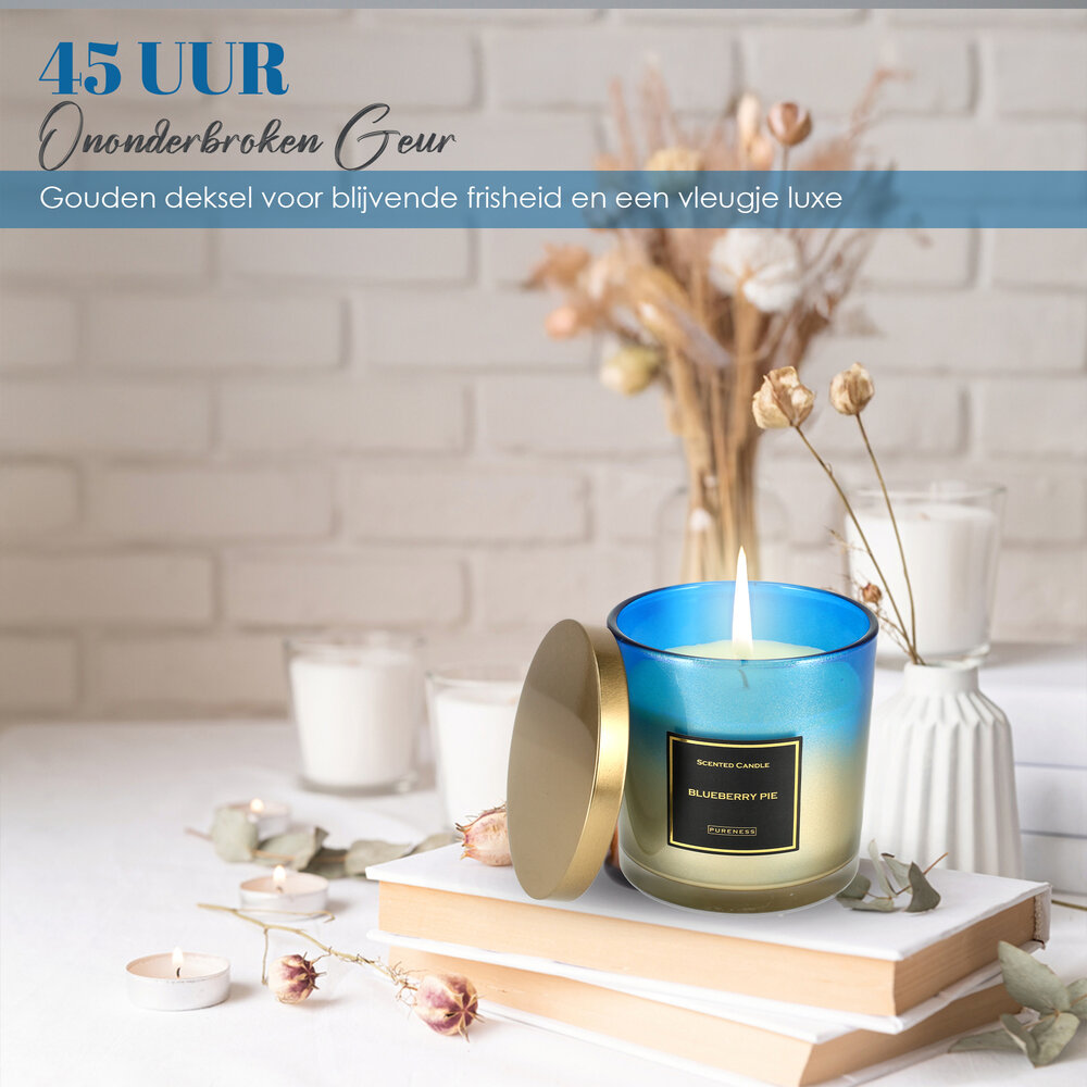 Merkloos Geurkaars in Glas Blueberry Pie - Zoete Scented Candle - 45 Uur Brandtijd