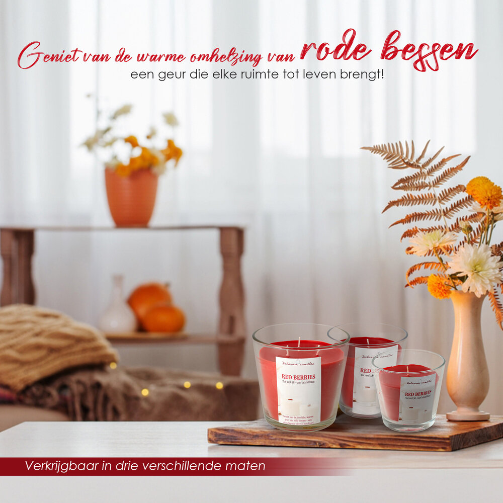 Delaram Geurkaars Berries -  Rood  - 38 uur Branduren - Goedkope Geurkaarsen voor Woonkamer, Eetkamer, & Slaapkamer Delaram Geurkaars Berries -  Rood  - 38 uur Branduren - Goedkope Geurkaarsen voor Woonkamer, Eetkamer, & Slaapkamer