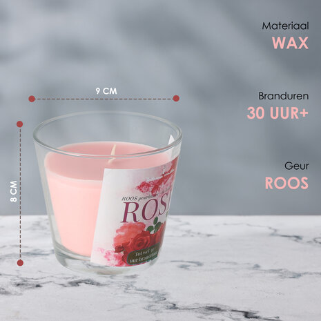 Delaram Luxe Geurkaars in Glas - 30 uur Branduren - Rose Geurkaars - Romantische Kaarsen voor Vrouwen & Mannen