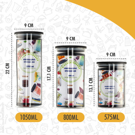Discountershop Voorraadpotten Set 3-Delig | Glazen Voorraadbussen 575ML, 800ML, 1050ML | Luchtdichte Deksel | BPA-vrij Discountershop Voorraadpotten Set 3-Delig | Glazen Voorraadbussen 575ML, 800ML, 1050ML | Luchtdichte Deksel | BPA-vrij