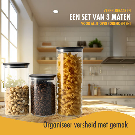Discountershop Voorraadpotten Set 3-Delig | Glazen Voorraadbussen 575ML, 800ML, 1050ML | Luchtdichte Deksel | BPA-vrij Discountershop Voorraadpotten Set 3-Delig | Glazen Voorraadbussen 575ML, 800ML, 1050ML | Luchtdichte Deksel | BPA-vrij