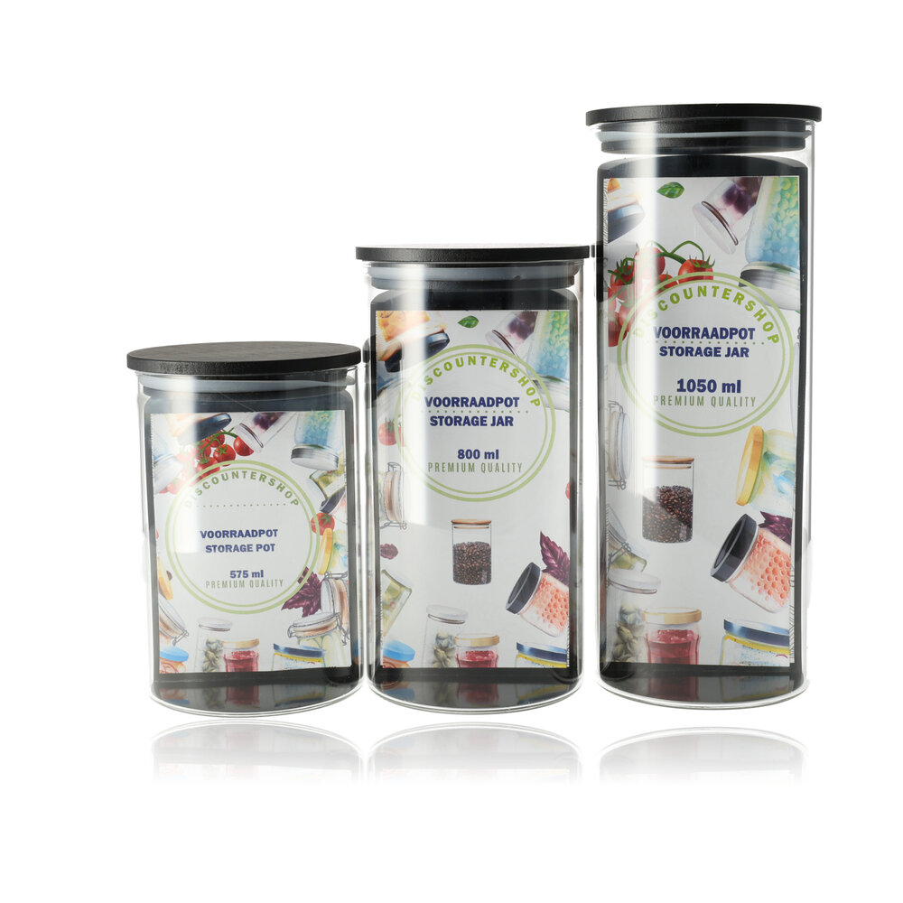 Discountershop Voorraadpotten Set 3-Delig | Glazen Voorraadbussen 575ML, 800ML, 1050ML | Luchtdichte Deksel | BPA-vrij Discountershop Voorraadpotten Set 3-Delig | Glazen Voorraadbussen 575ML, 800ML, 1050ML | Luchtdichte Deksel | BPA-vrij