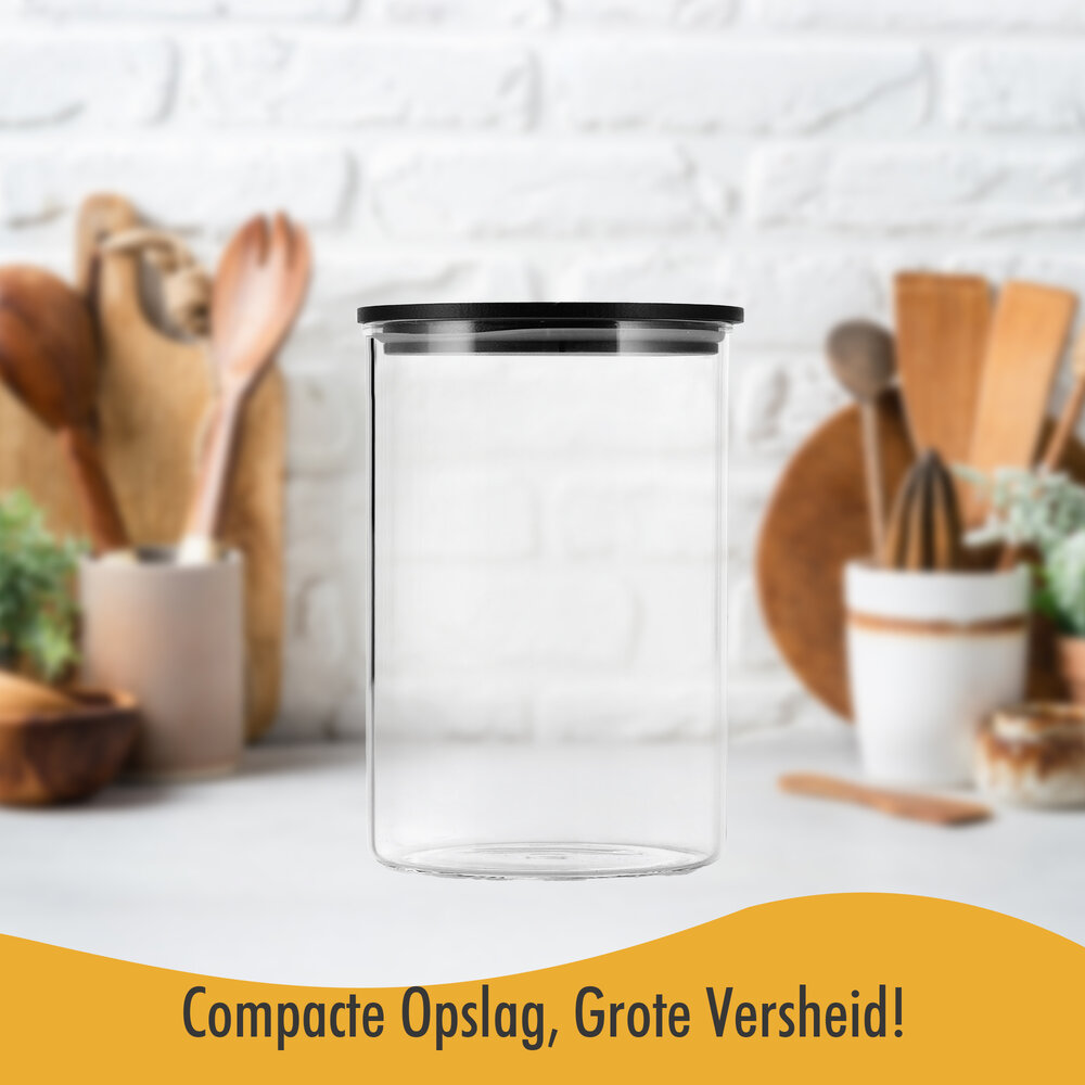 Discountershop Glass Storage Jars - Set of 2 - 575ml Each | BPA-free | Storage Containers with Airtight Bamboo Lid