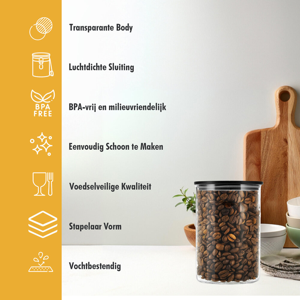 Discountershop Glass Storage Jars - Set of 2 - 575ml Each | BPA-free | Storage Containers with Airtight Bamboo Lid