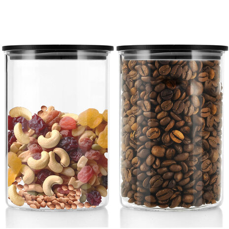 Discountershop Glass Storage Jars - Set of 2 - 575ml Each | BPA-free | Storage Containers with Airtight Bamboo Lid