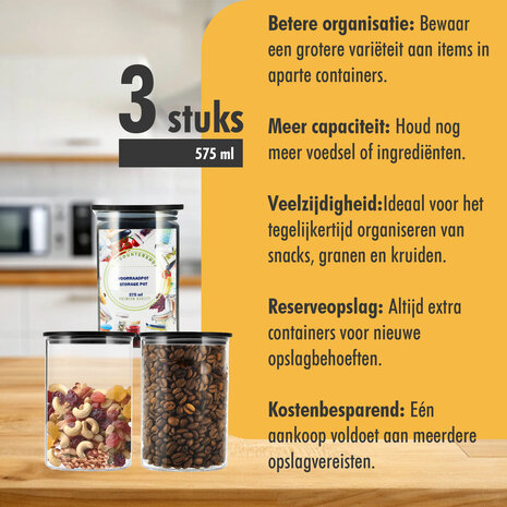 Discountershop Glass Storage Jars - Set of 3 - 575ml | BPA-free Kitchen Storage Containers | Airtight Bamboo Lid Discountershop Glass Storage Jars - Set of 3 - 575ml | BPA-free Kitchen Storage Containers | Airtight Bamboo Lid