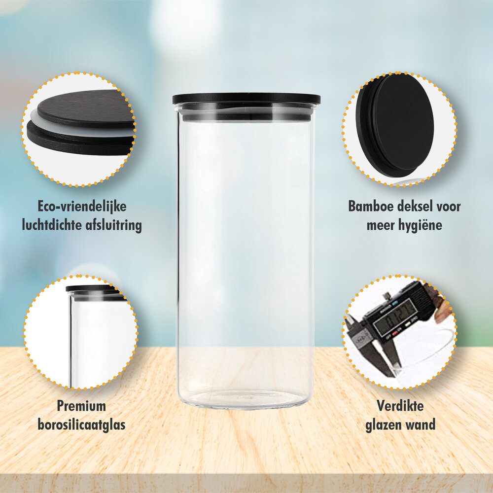 Discountershop Glass Storage Jar 800ML | BPA-free Airtight Kitchen Jar with Bamboo Lid | Dishwasher safe Discountershop Glass Storage Jar 800ML | BPA-free Airtight Kitchen Jar with Bamboo Lid | Dishwasher safe