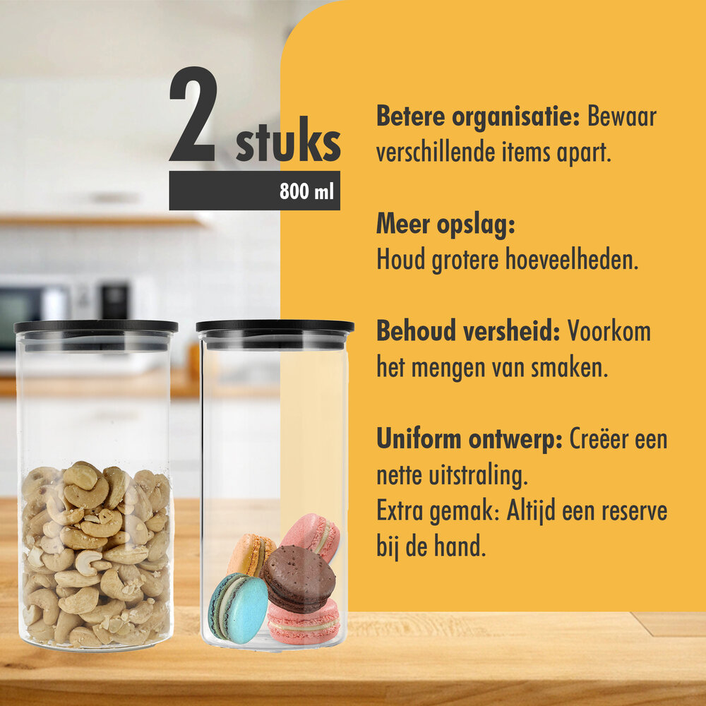 Discountershop Glass Storage Jars 800ML - Set of 2 | BPA Free & Dishwasher Safe | Airtight Kitchen Storage Jars with Bamboo Lid Discountershop Glass Storage Jars 800ML - Set of 2 | BPA Free & Dishwasher Safe | Airtight Kitchen Storage Jars with Bamboo Lid