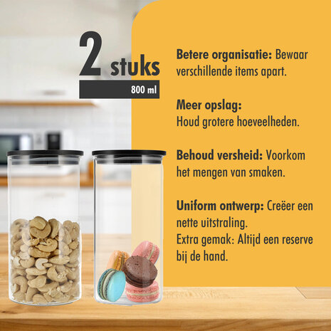 Discountershop Glass Storage Jars 800ML - Set of 2 | BPA Free & Dishwasher Safe | Airtight Kitchen Storage Jars with Bamboo Lid Discountershop Glass Storage Jars 800ML - Set of 2 | BPA Free & Dishwasher Safe | Airtight Kitchen Storage Jars with Bamboo Lid
