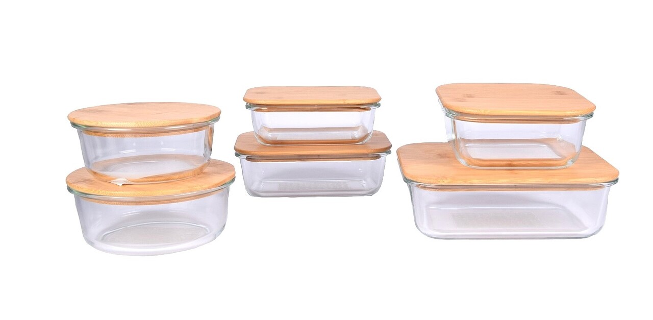Discountershop Glazen Vershoudbakjes Met Deksel | Set van 6 | Broodtrommel | Ideaal voor Lunch en Voedselopslag | Borosilicaatglas en Bamboo Discountershop Glazen Vershoudbakjes Met Deksel | Set van 6 | Broodtrommel | Ideaal voor Lunch en Voedselopslag | Borosilicaatglas en Bamboo