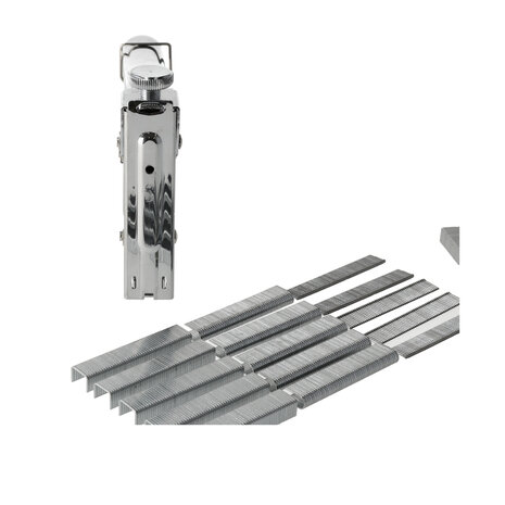 Discountershop Handtacker Set | Metaal Nietpistool Met 1000 Nietjes | 3 Soorten Nietjes - 10, 11 & 12 mm | Instelbare Schietkracht Discountershop Handtacker Set | Metaal Nietpistool Met 1000 Nietjes | 3 Soorten Nietjes - 10, 11 & 12 mm | Instelbare Schietkracht