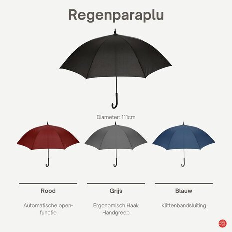 Discountershop Automatic Umbrellas - Rain Umbrella with Hook ⌀ 111cm - Set of 2