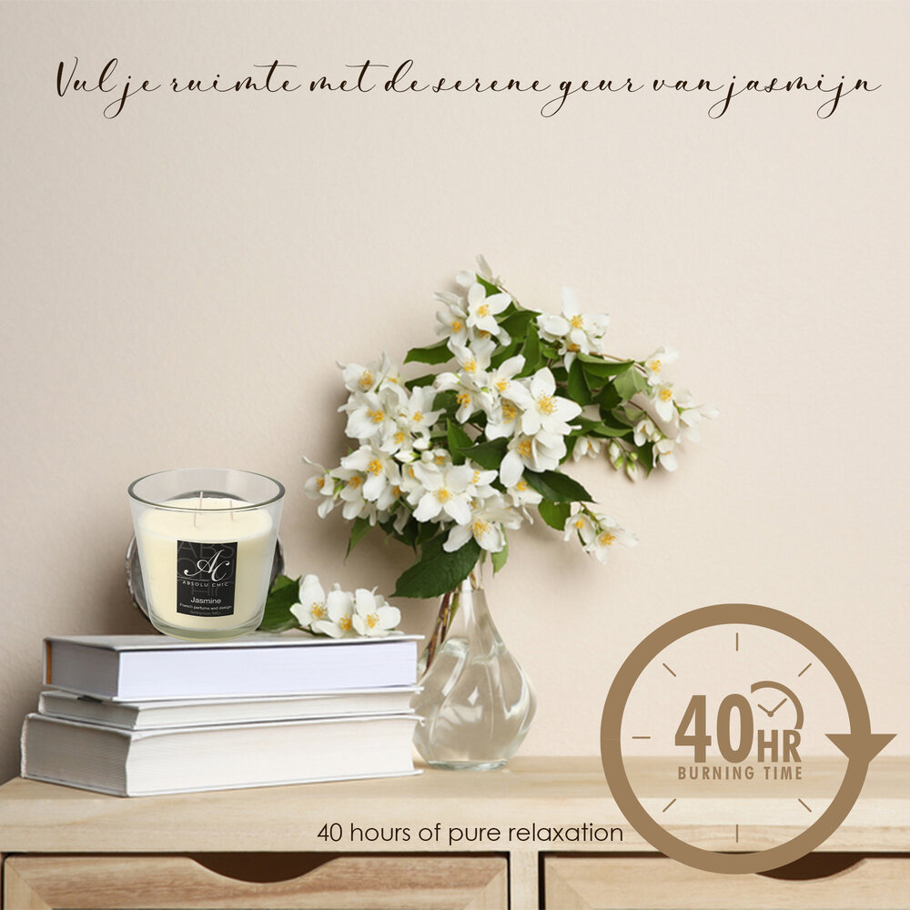 Merkloos Scented Candle Jasmine - Large Beautiful Candles - 48 hours Burning Hours - Luxury Candles in Glass for Living Room Merkloos Scented Candle Jasmine - Large Beautiful Candles - 48 hours Burning Hours - Luxury Candles in Glass for Living Room
