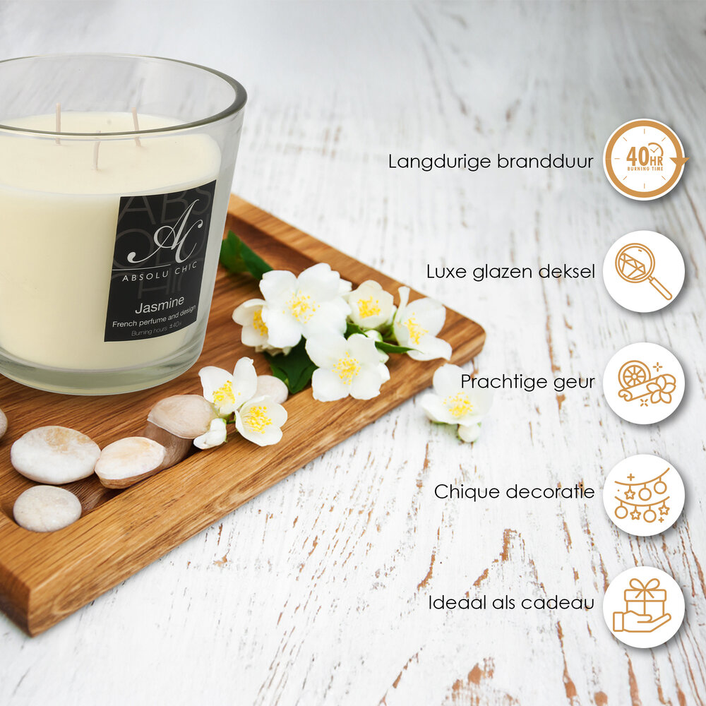 Merkloos Scented Candle Jasmine - Large Beautiful Candles - 48 hours Burning Hours - Luxury Candles in Glass for Living Room Merkloos Scented Candle Jasmine - Large Beautiful Candles - 48 hours Burning Hours - Luxury Candles in Glass for Living Room