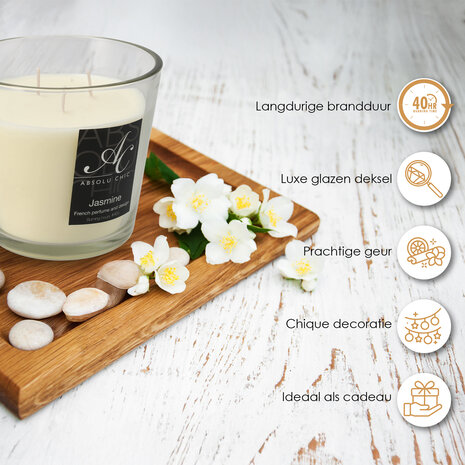 Merkloos Scented Candle Jasmine - Large Beautiful Candles - 48 hours Burning Hours - Luxury Candles in Glass for Living Room Merkloos Scented Candle Jasmine - Large Beautiful Candles - 48 hours Burning Hours - Luxury Candles in Glass for Living Room