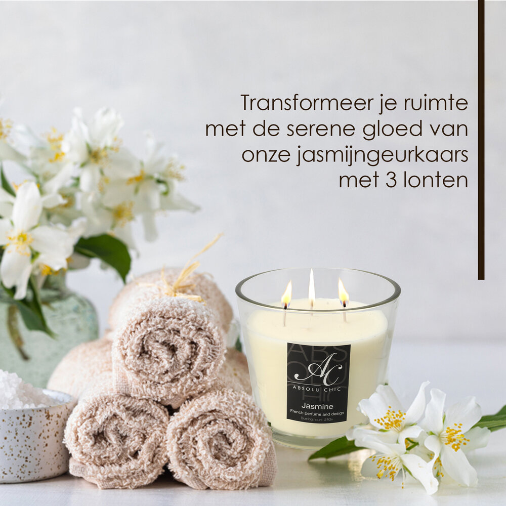 Merkloos Scented Candle Jasmine - Large Beautiful Candles - 48 hours Burning Hours - Luxury Candles in Glass for Living Room Merkloos Scented Candle Jasmine - Large Beautiful Candles - 48 hours Burning Hours - Luxury Candles in Glass for Living Room
