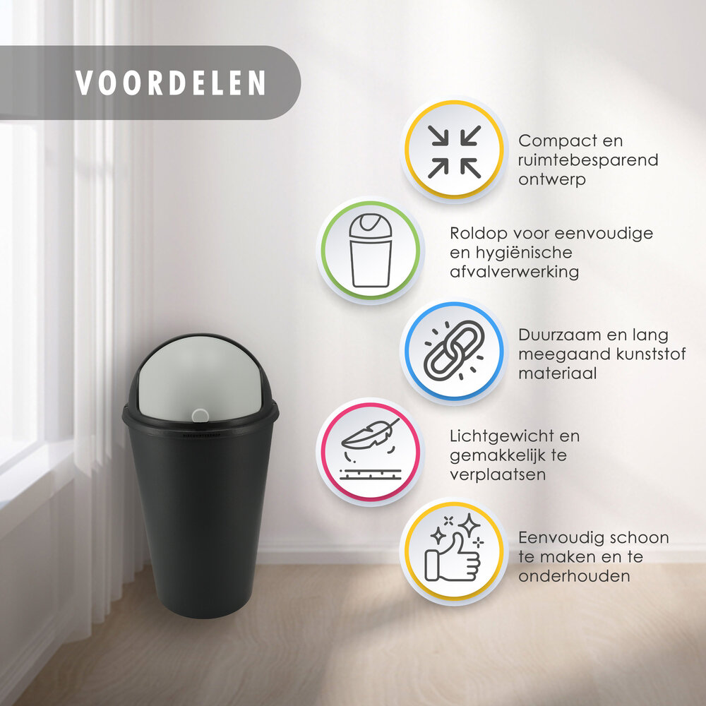 Discountershop Trash Bin 50 Liters Black - Round Garbage Waste Bin with Sliding Lid for Kitchen & Office Discountershop Trash Bin 50 Liters Black - Round Garbage Waste Bin with Sliding Lid for Kitchen & Office