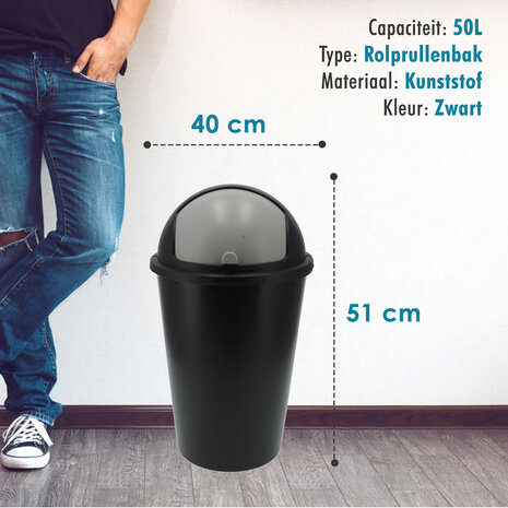 Discountershop Trash Bin 50 Liters Black - Round Garbage Waste Bin with Sliding Lid for Kitchen & Office Discountershop Trash Bin 50 Liters Black - Round Garbage Waste Bin with Sliding Lid for Kitchen & Office