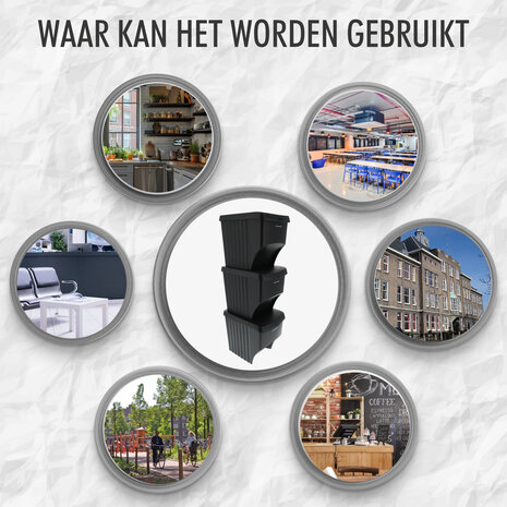 Discountershop Stapelbare Prullenbakken Zwart - Set van 3 x 22 Liter Afvalscheidingsbakken - Ideaal voor Recycling en Afvalbeheer Discountershop Stapelbare Prullenbakken Zwart - Set van 3 x 22 Liter Afvalscheidingsbakken - Ideaal voor Recycling en Afvalbeheer