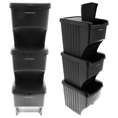 Discountershop Stackable Waste Bins Black - Set of 3 x 22 Liter Waste Separation Bins - Ideal for Recycling and Waste Management Discountershop Stackable Waste Bins Black - Set of 3 x 22 Liter Waste Separation Bins - Ideal for Recycling and Waste Management