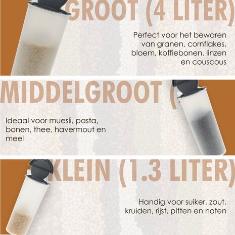 Discountershop Voorraadpotten Kunststof 3-Delig - BPA Vrij - Luchtdichte Strooibussen Set - 4L, 2.4L, 1.3L - Ideaal voor Granen & Voorraadkast Discountershop Voorraadpotten Kunststof 3-Delig - BPA Vrij - Luchtdichte Strooibussen Set - 4L, 2.4L, 1.3L - Ideaal voor Granen & Voorraadkast